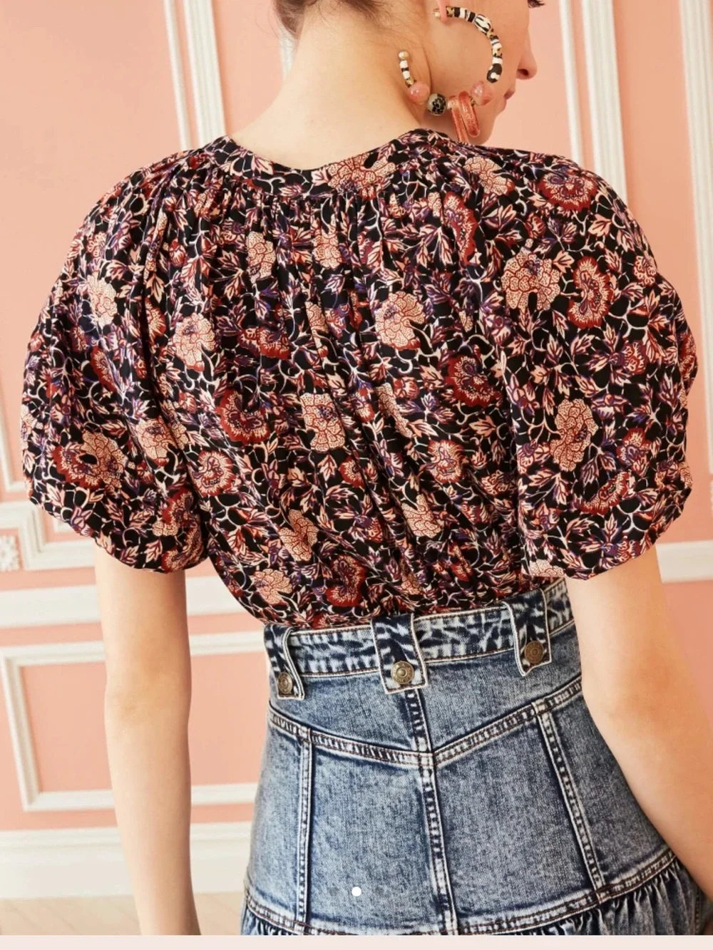 Ulla Johnson Floral Puff-Sleeve Tie-Neck Blouse